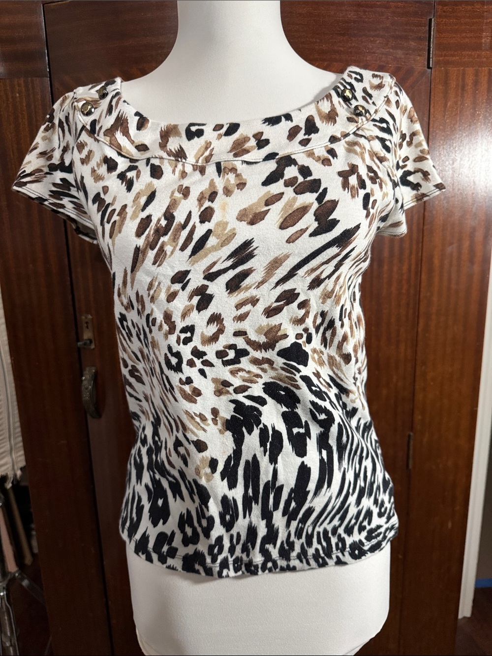 Rafaella Leopard-Print Short Sleeve Top